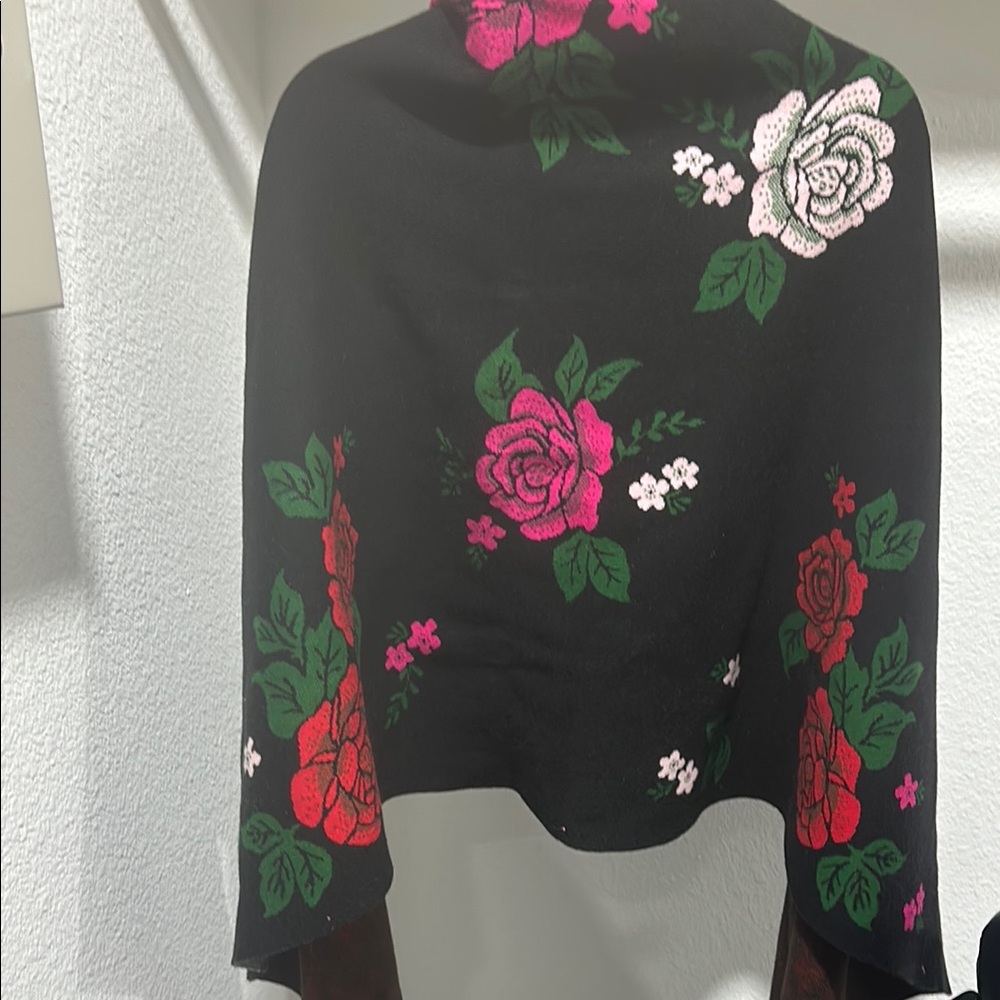 Floral Knit Poncho